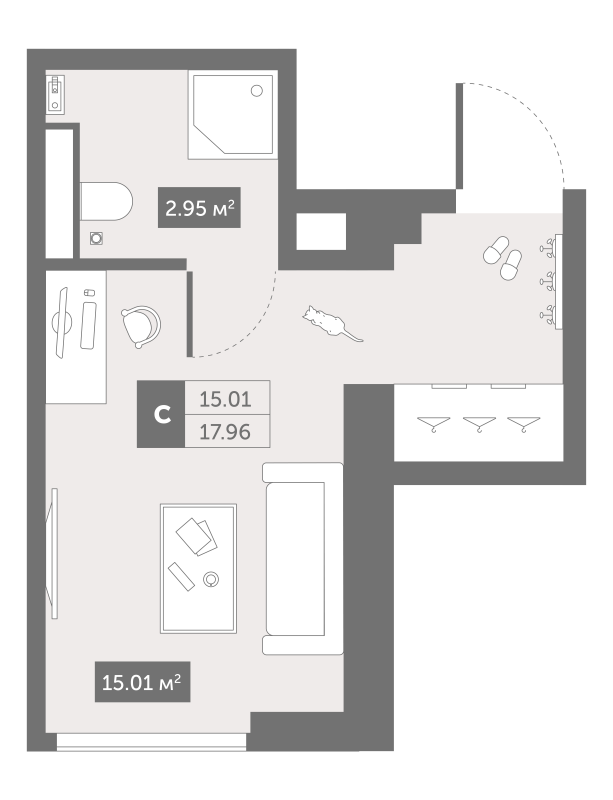 Квартира-студия, 18.8 м² в ЖК "Зум Чёрная Речка" - планировка, фото №1