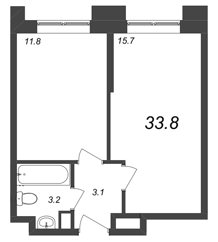 2-комнатная (Евро) квартира, 34.78 м² в ЖК "Zoom на Неве" - планировка, фото №1