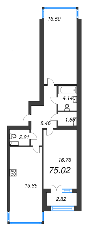 3-комнатная (Евро) квартира, 79.1 м² в ЖК "Наука" - планировка, фото №1