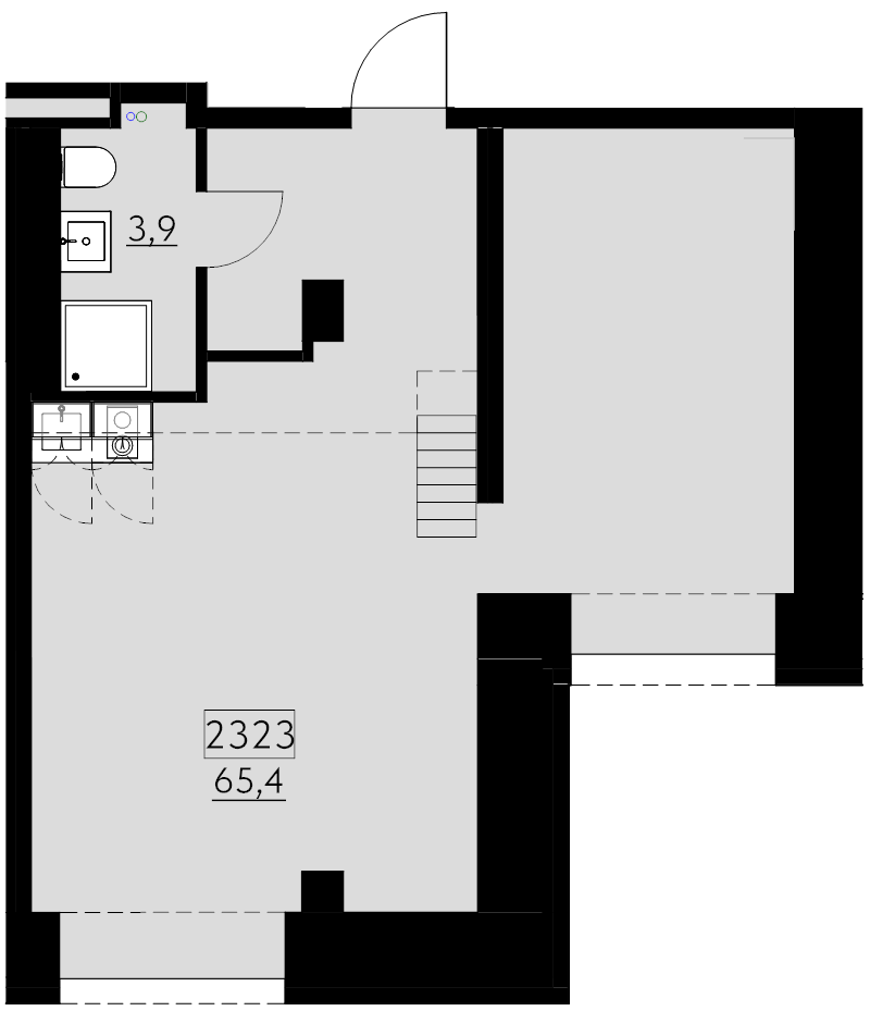 3-комнатная (Евро) квартира, 65.4 м² в ЖК "Авеню на Карповке" - планировка, фото №1