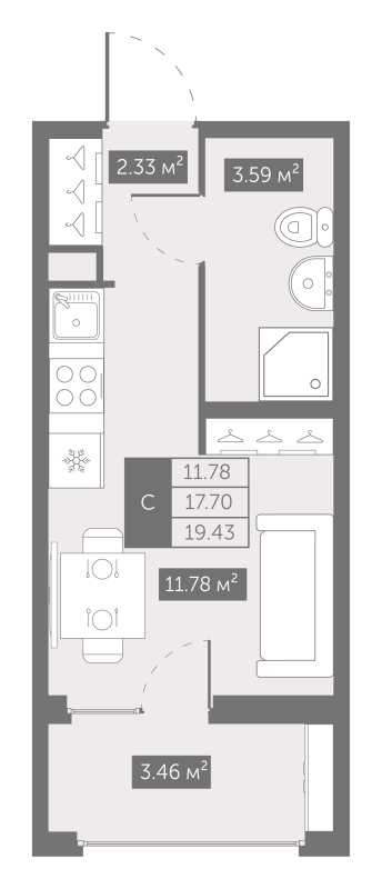 Квартира-студия, 19.43 м² в ЖК "UP-квартал Новый Московский" - планировка, фото №1