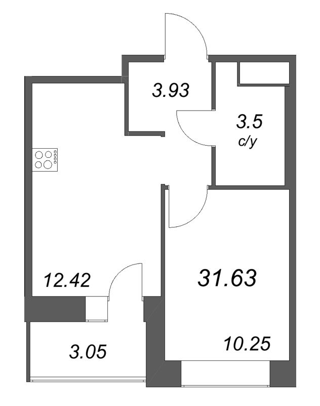 1-комнатная квартира, 31.63 м² в ЖК "Уютный" - планировка, фото №1