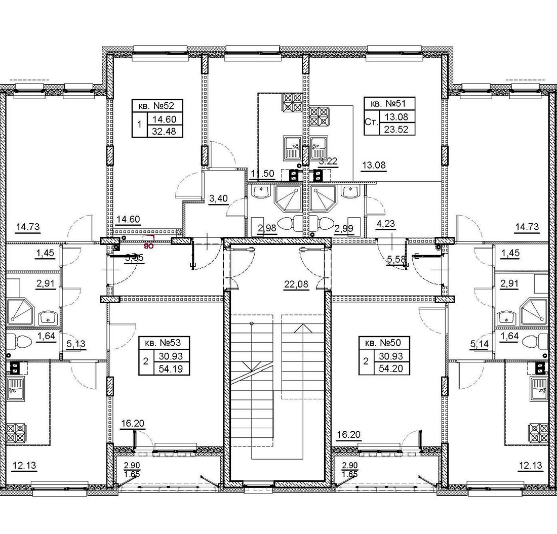 Квартира-студия, 23.6 м² в ЖК "Верево Сити" - планировка этажа