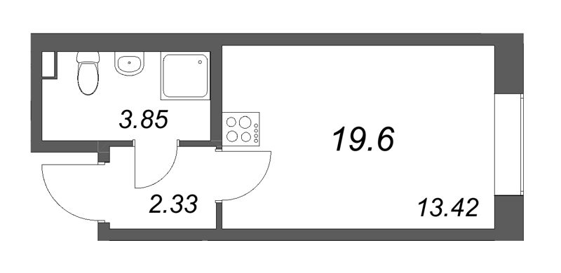 Квартира-студия, 19.6 м² в ЖК "Гранат" - планировка, фото №1