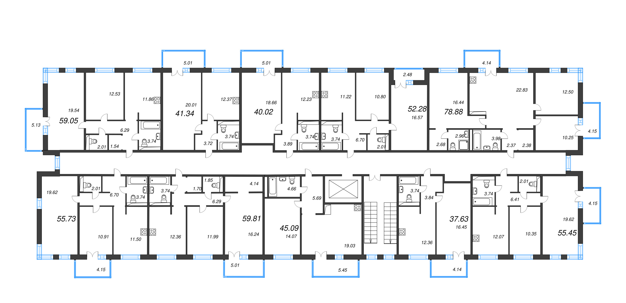 1-комнатная квартира, 37.63 м² в ЖК "Арт Парк" - планировка этажа
