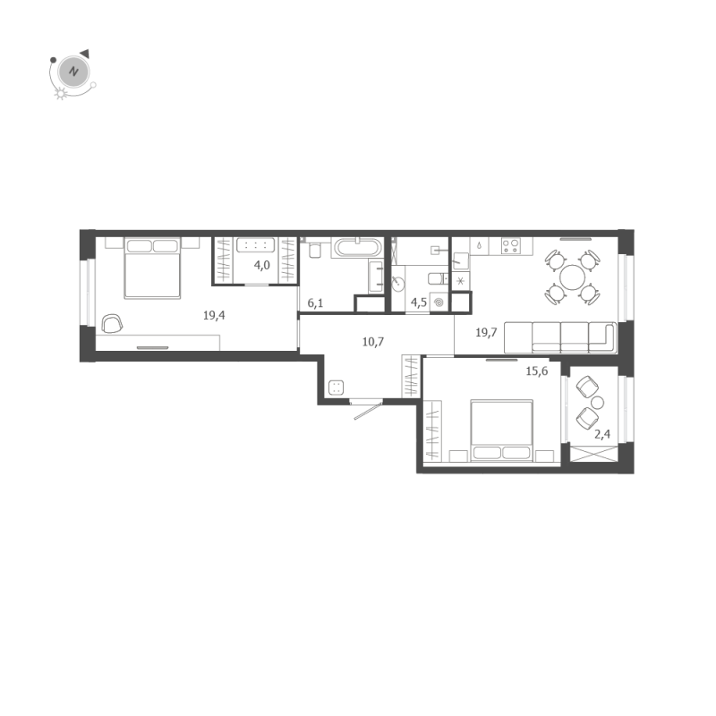 3-комнатная (Евро) квартира, 82.5 м² в ЖК "ЛДМ" - планировка, фото №1
