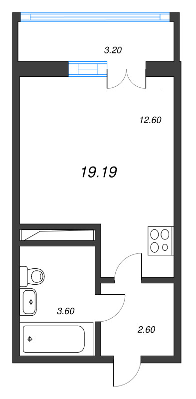 Квартира-студия, 19.8 м² в ЖК "Аэросити" - планировка, фото №1