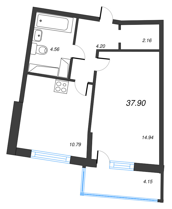 1-комнатная квартира, 37.9 м² в ЖК "Дом Левитан" - планировка, фото №1