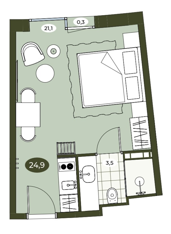 Квартира-студия, 24.8 м² в ЖК "Место в Рощино" - планировка, фото №1