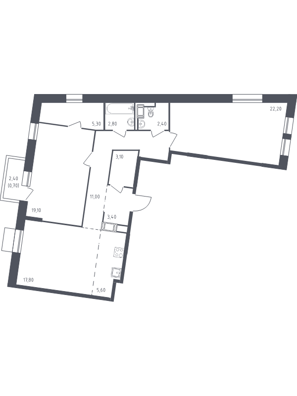 3-комнатная (Евро) квартира, 93.4 м² в ЖК "Курортный Квартал" - планировка, фото №1
