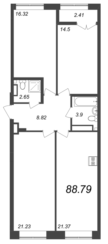 4-комнатная (Евро) квартира, 90 м² в ЖК "Neva Residence" - планировка, фото №1