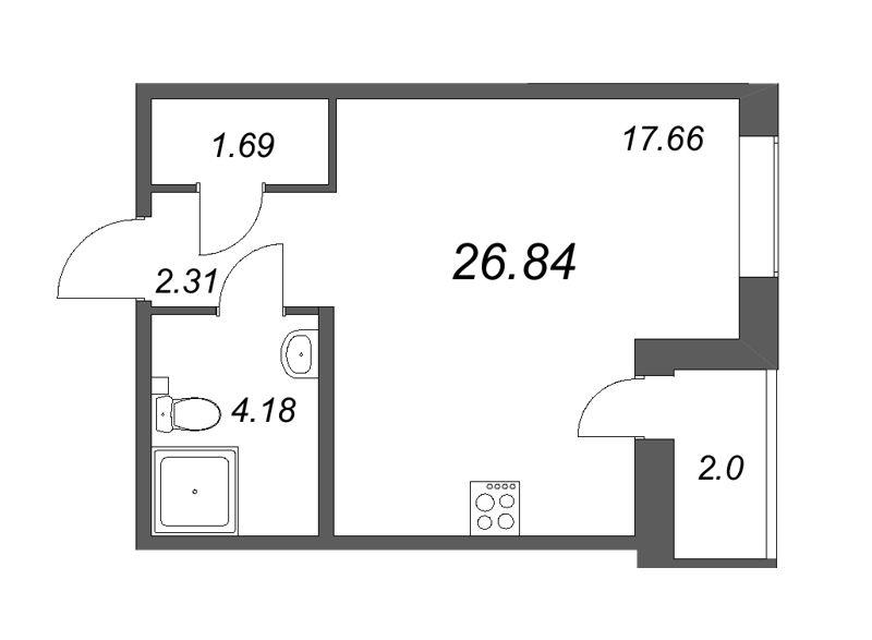 Квартира-студия, 26.84 м² - планировка, фото №1