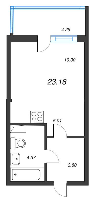 Квартира-студия, 23.18 м² в ЖК "Ясно.Янино" - планировка, фото №1