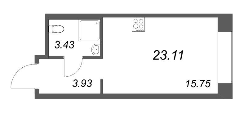Квартира-студия, 23.11 м² - планировка, фото №1