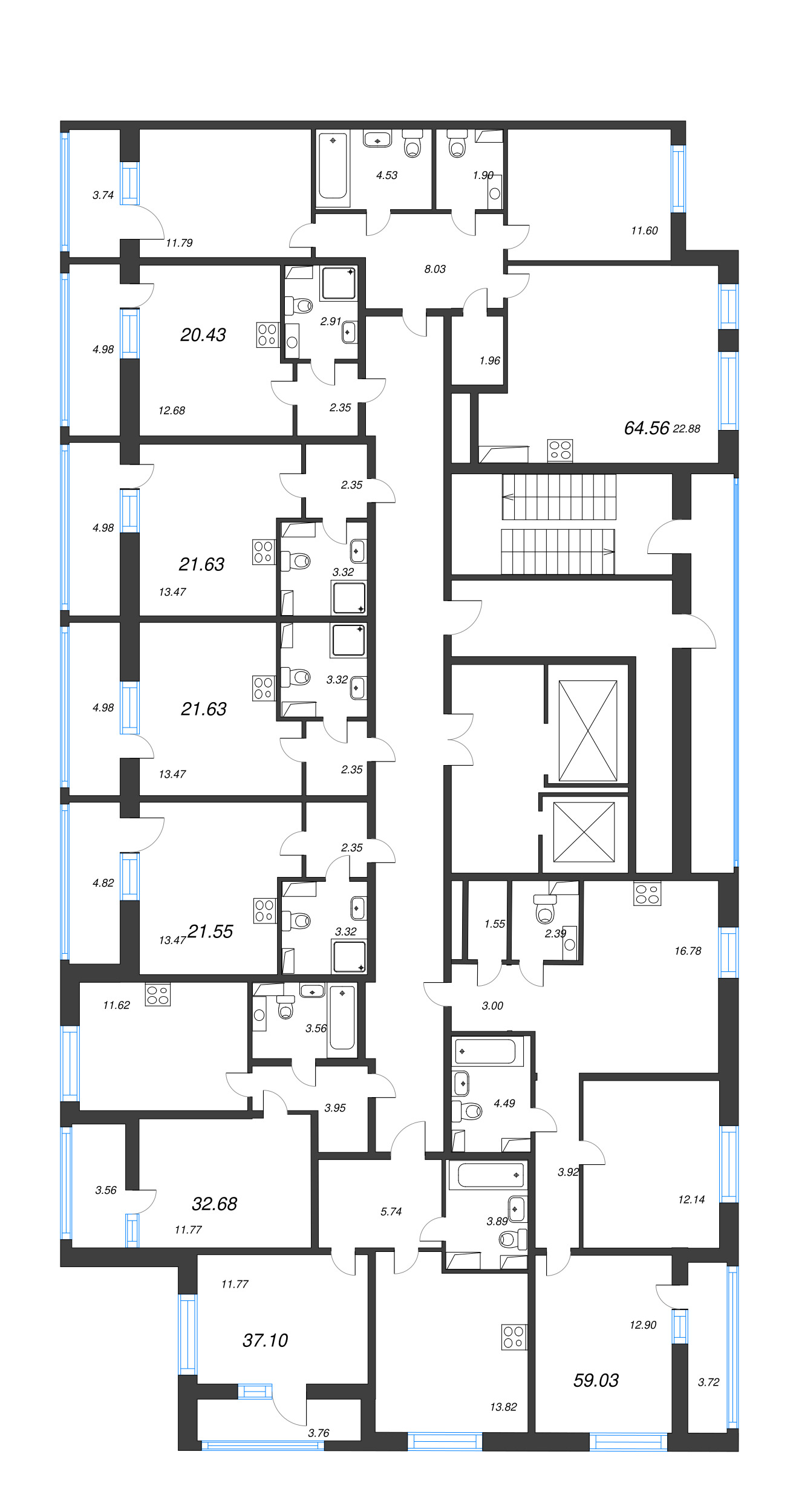 2-комнатная (Евро) квартира, 37.1 м² - планировка этажа
