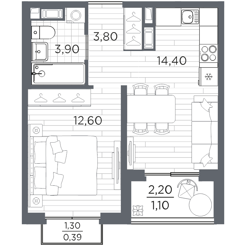 1-комнатная квартира, 36.19 м² в ЖК "Плюс Пулковский" - планировка, фото №1