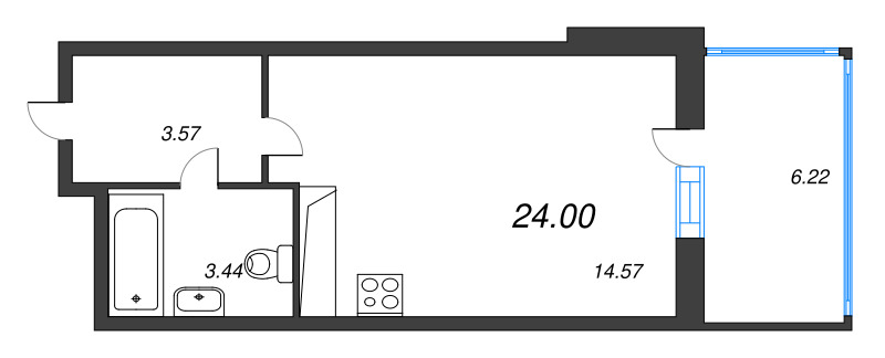 Квартира-студия, 24 м² в ЖК "Аквилон Stories" - планировка, фото №1