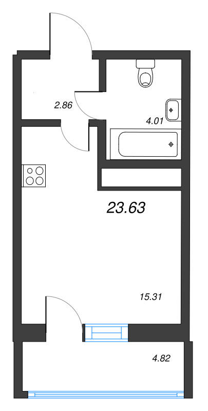 Квартира-студия, 23.63 м² в ЖК "Искра-Сити" - планировка, фото №1