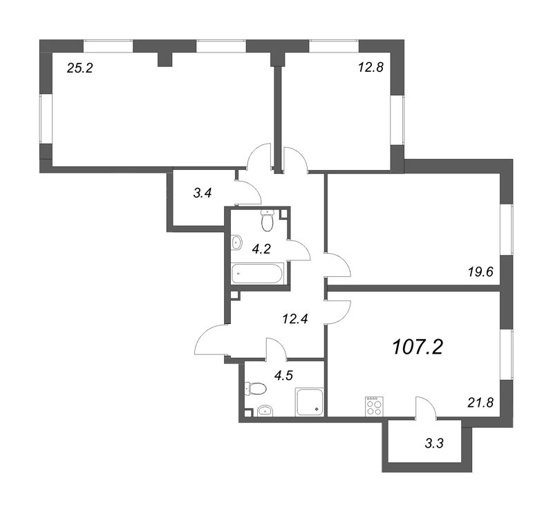4-комнатная (Евро) квартира, 105.2 м² в ЖК "Цивилизация на неве" - планировка, фото №1