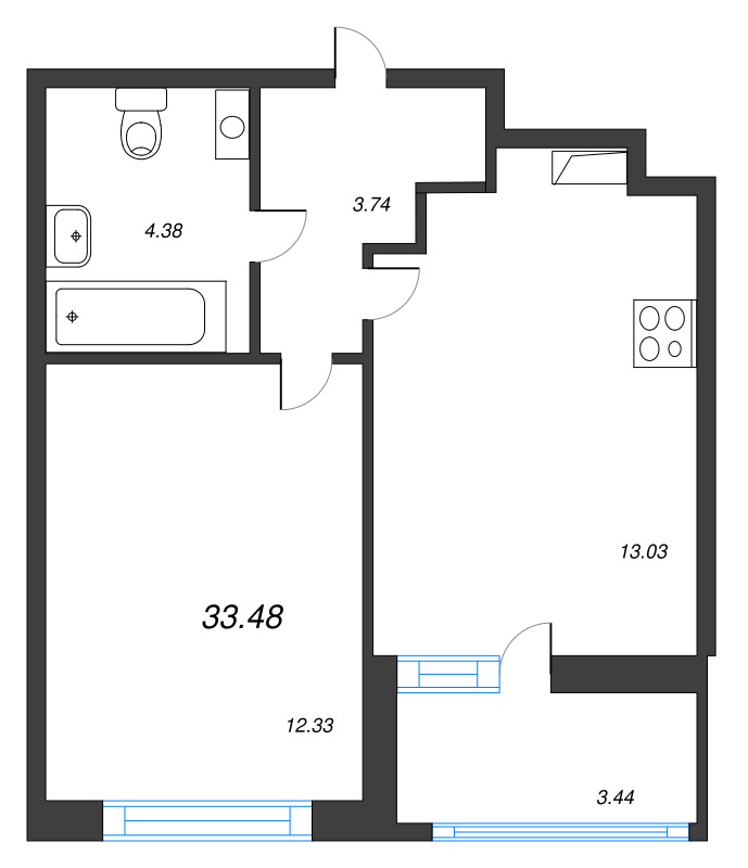 2-комнатная (Евро) квартира, 33.48 м² в ЖК "Полис Приморский 2" - планировка, фото №1