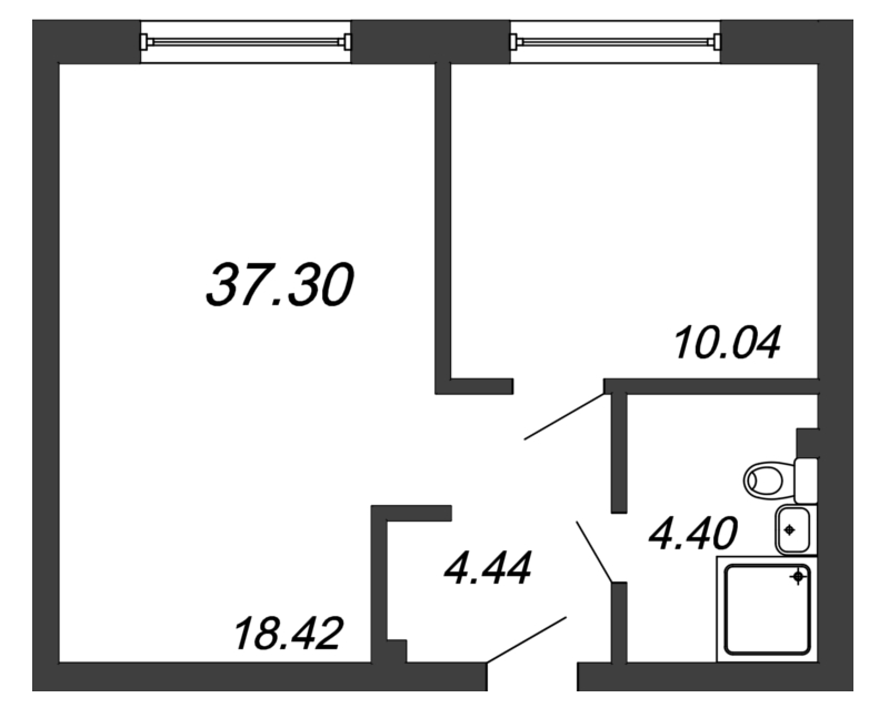 2-комнатная (Евро) квартира, 37.3 м² в ЖК "In2it" - планировка, фото №1