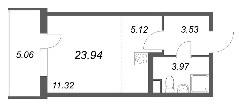 Квартира-студия, 23.94 м² в ЖК "ЮгТаун" - планировка, фото №1