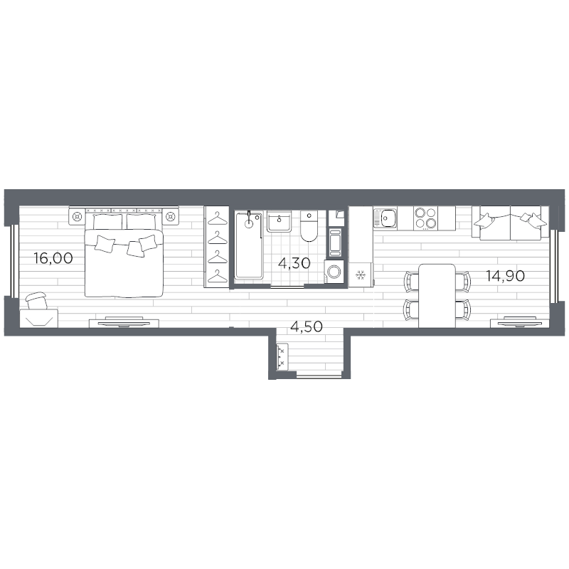 1-комнатная квартира, 39.7 м² в ЖК "Плюс Пулковский" - планировка, фото №1
