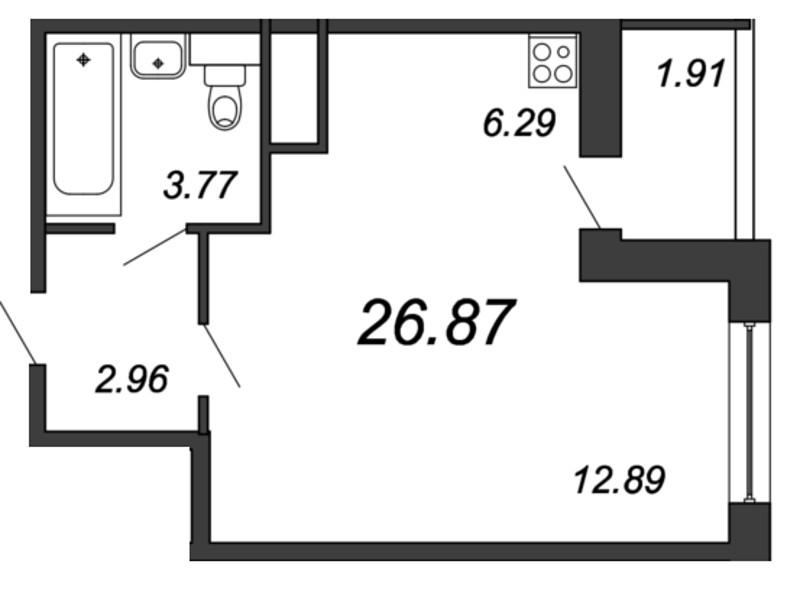 Квартира-студия, 26.87 м² - планировка, фото №1
