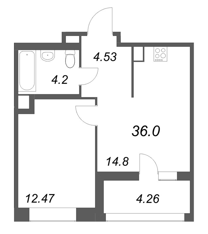 1-комнатная квартира, 36 м² в ЖК "Ультра Сити 3.0" - планировка, фото №1