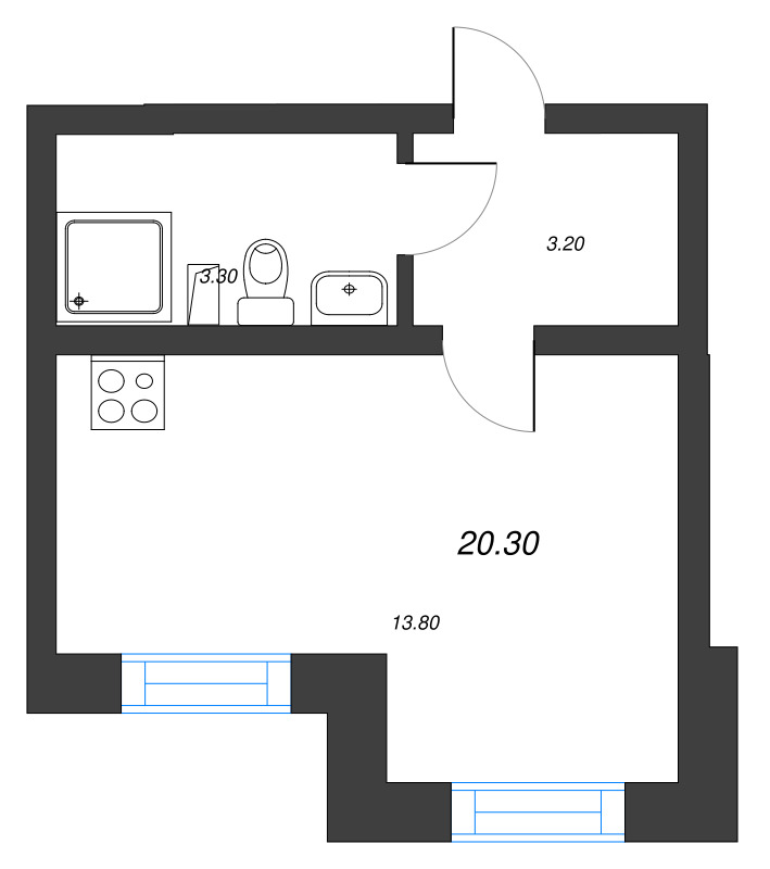 Квартира-студия, 20.3 м² - планировка, фото №1