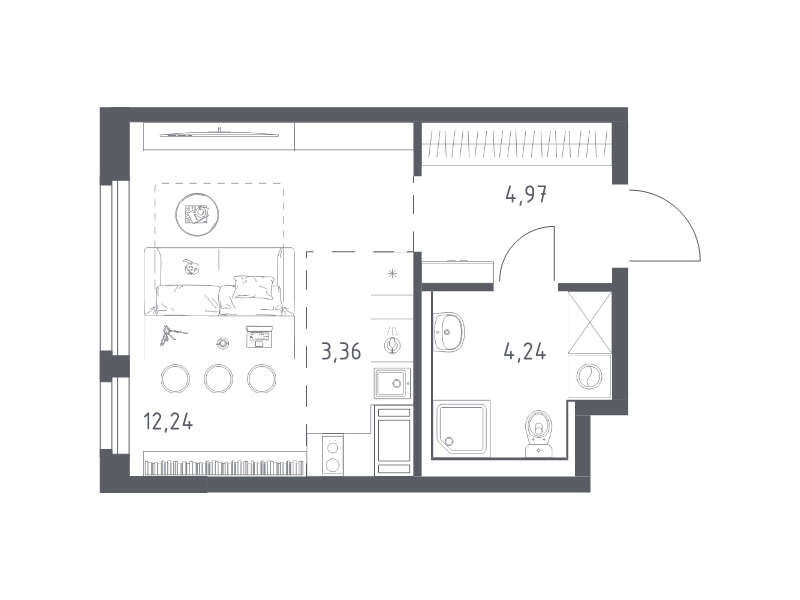 Квартира-студия, 24.81 м² в ЖК "Новое Колпино" - планировка, фото №1