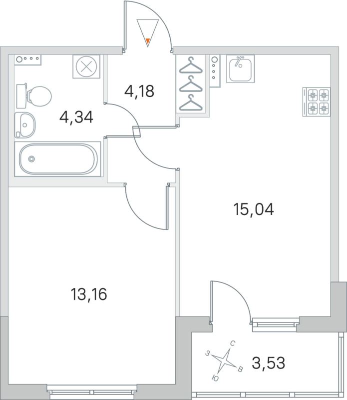 2-комнатная (Евро) квартира, 36.72 м² в ЖК "Любоград" - планировка, фото №1