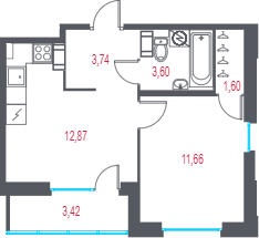 1-комнатная квартира, 35.18 м² в ЖК "Город-спутник Южный" - планировка, фото №1