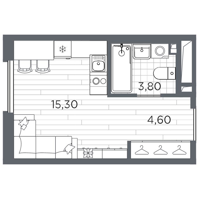 Квартира-студия, 23.7 м² в ЖК "PLUS Пулковский" - планировка, фото №1