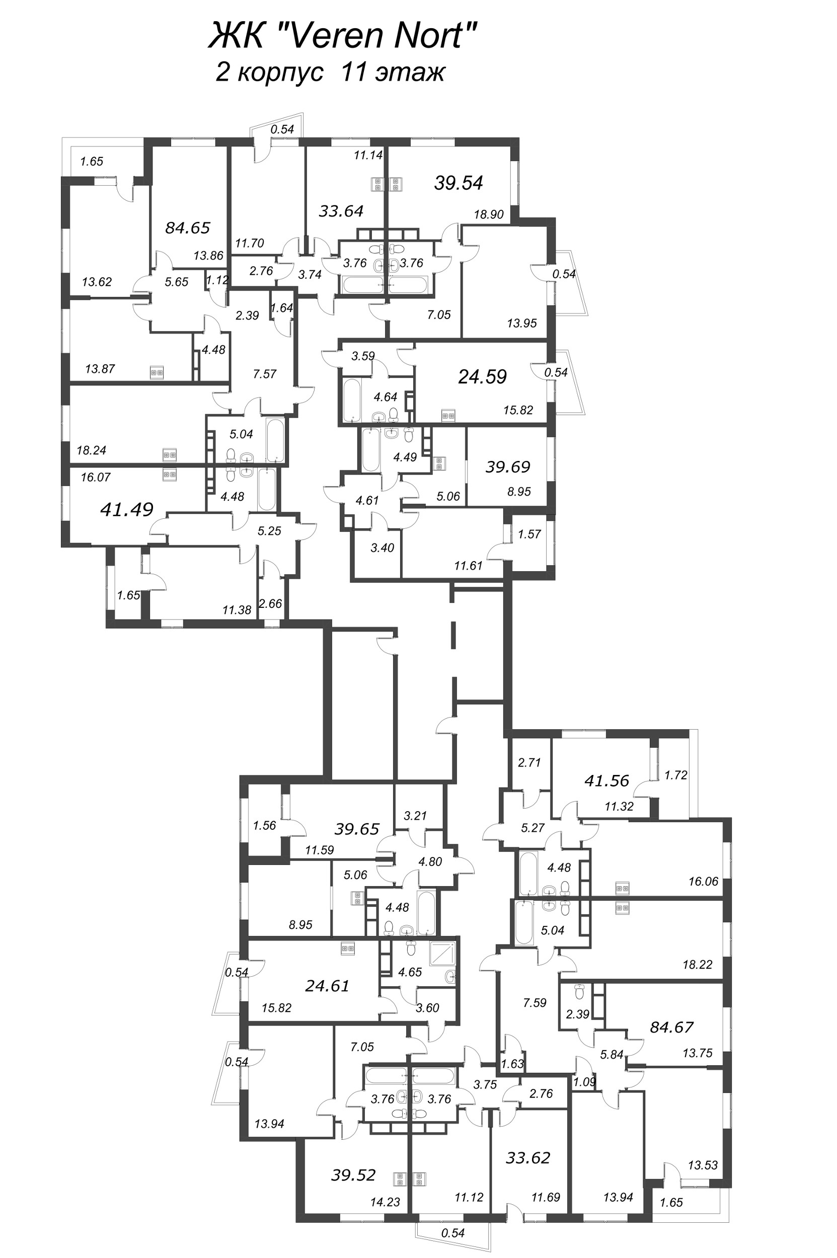 4-комнатная (Евро) квартира, 84.65 м² в ЖК "VEREN NORT сертолово" - планировка этажа