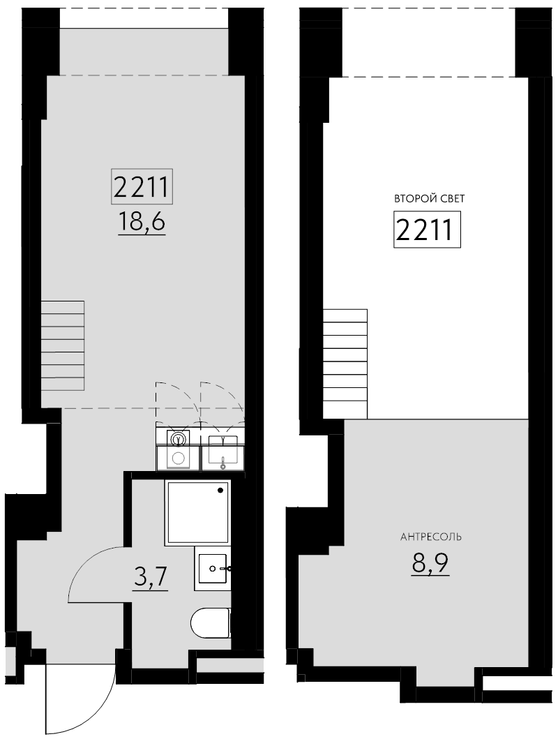 2-комнатная (Евро) квартира, 31.2 м² в ЖК "Авеню на Карповке" - планировка, фото №1