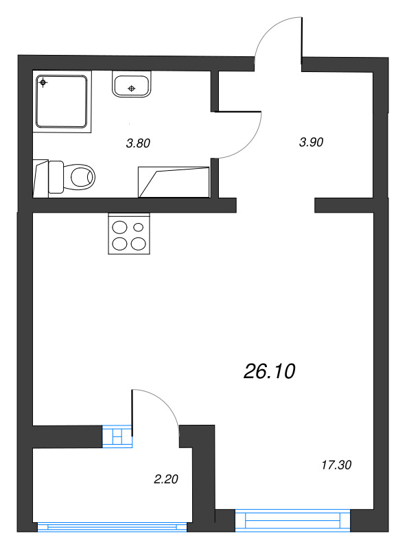 Квартира-студия, 26.1 м² - планировка, фото №1