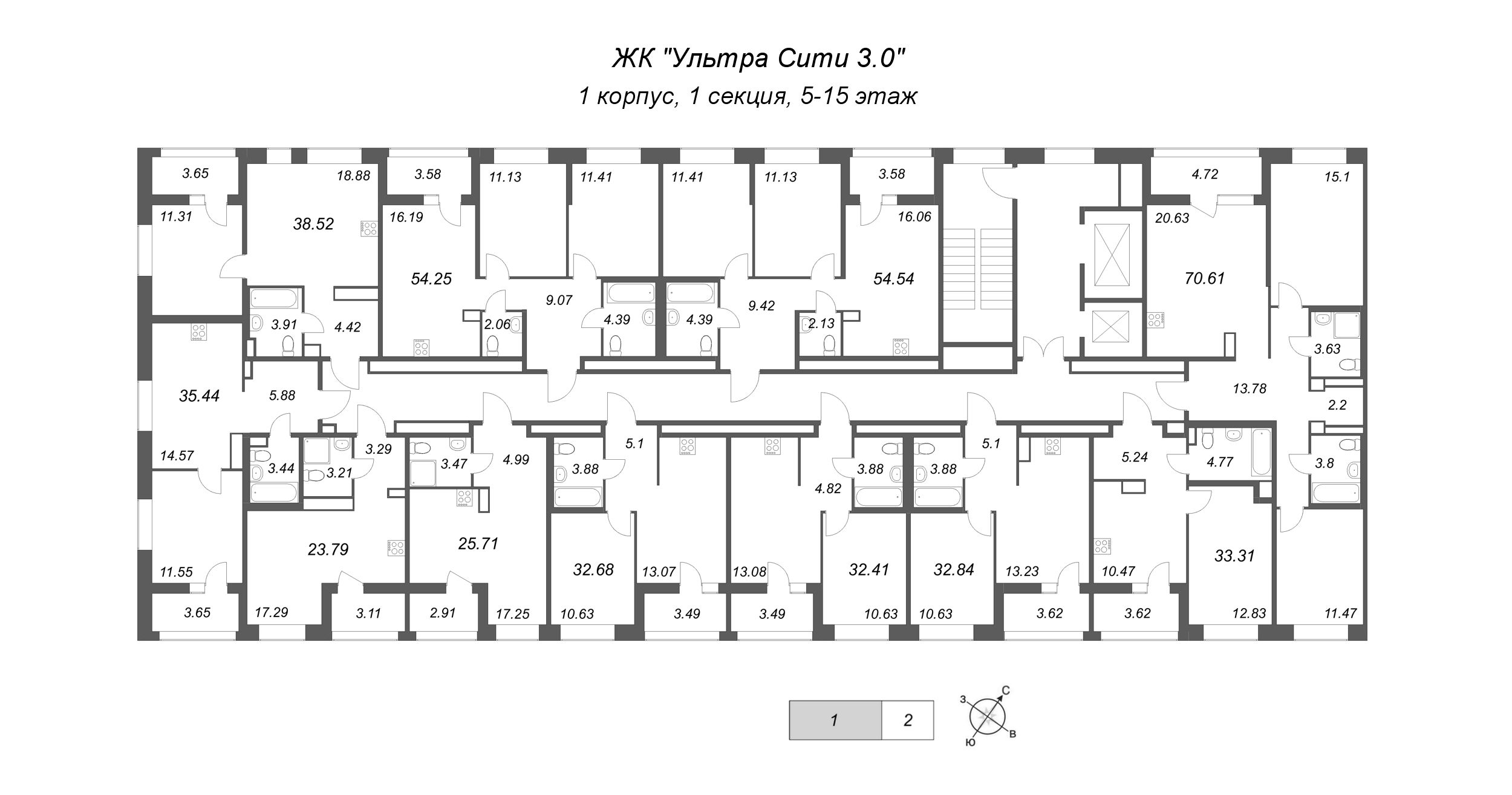 Квартира-студия, 25.71 м² в ЖК "Ультра Сити 3.0" - планировка этажа