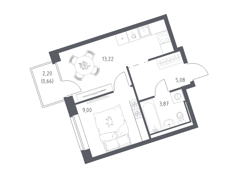 1-комнатная квартира, 31.83 м² в ЖК "Живи! В Рыбацком" - планировка, фото №1
