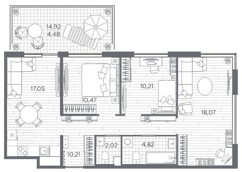 4-комнатная (Евро) квартира, 77.33 м² - планировка, фото №1