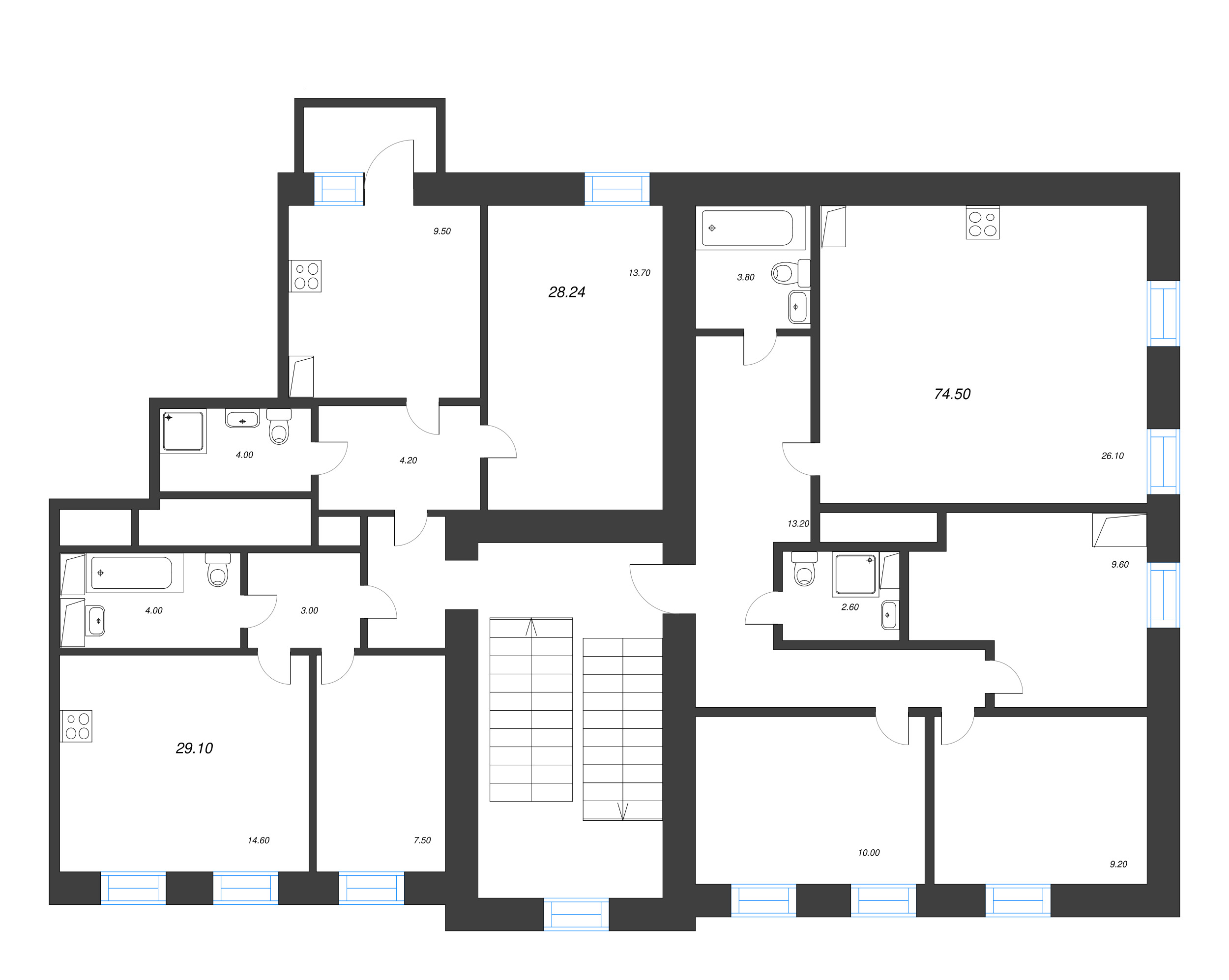 1-комнатная квартира, 33.2 м² в ЖК "Крона" - планировка этажа