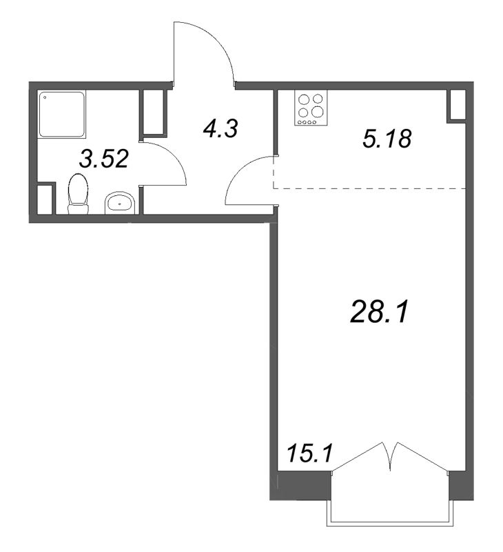 Квартира-студия, 28.1 м² в ЖК "Дом на Курской" - планировка, фото №1