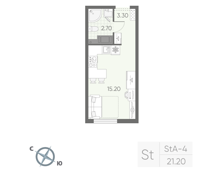 Квартира-студия, 21.2 м² в ЖК "Октябрьская набережная" - планировка, фото №1