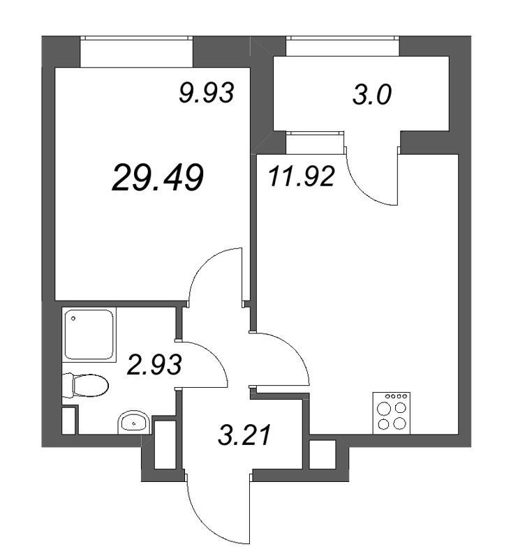 1-комнатная квартира, 29.49 м² в ЖК "Гранат" - планировка, фото №1