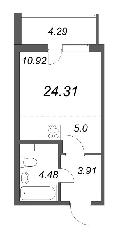 Квартира-студия, 24.31 м² в ЖК "Ясно.Янино" - планировка, фото №1