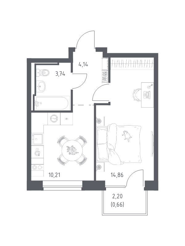 1-комнатная квартира, 33.61 м² в ЖК "Живи! В Рыбацком" - планировка, фото №1