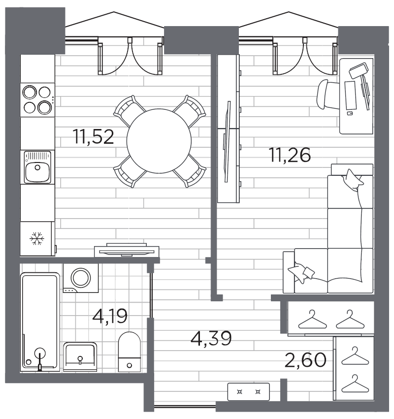 1-комнатная квартира, 33.96 м² в ЖК "Галерная гавань" - планировка, фото №1
