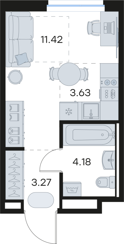 Квартира-студия, 22.5 м² в ЖК "GloraX Новоселье" - планировка, фото №1