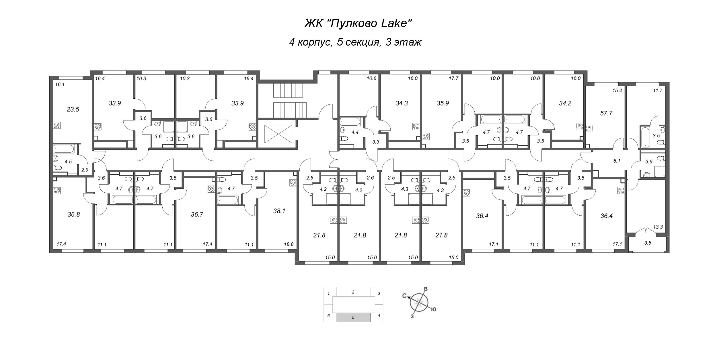 Квартира-студия, 21.8 м² в ЖК "Пулково Lake" - планировка этажа