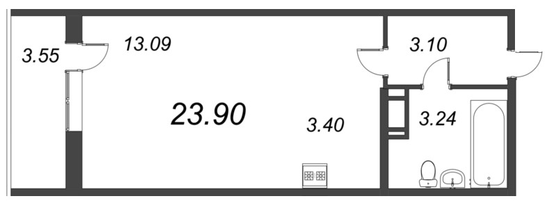 Квартира-студия, 23.9 м² в ЖК "Капральский" - планировка, фото №1